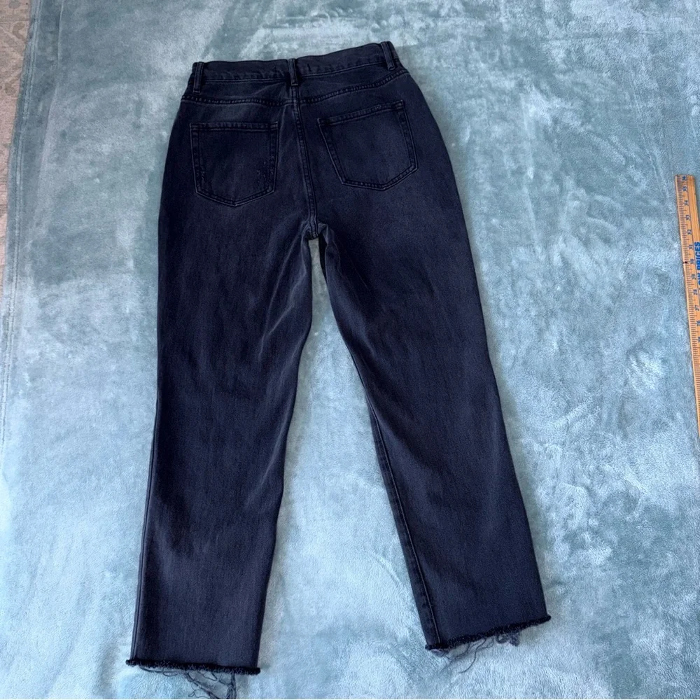 PacSun High Rise Straight Button Fly Black Distressed Raw Hem Jeans Size‎ 27